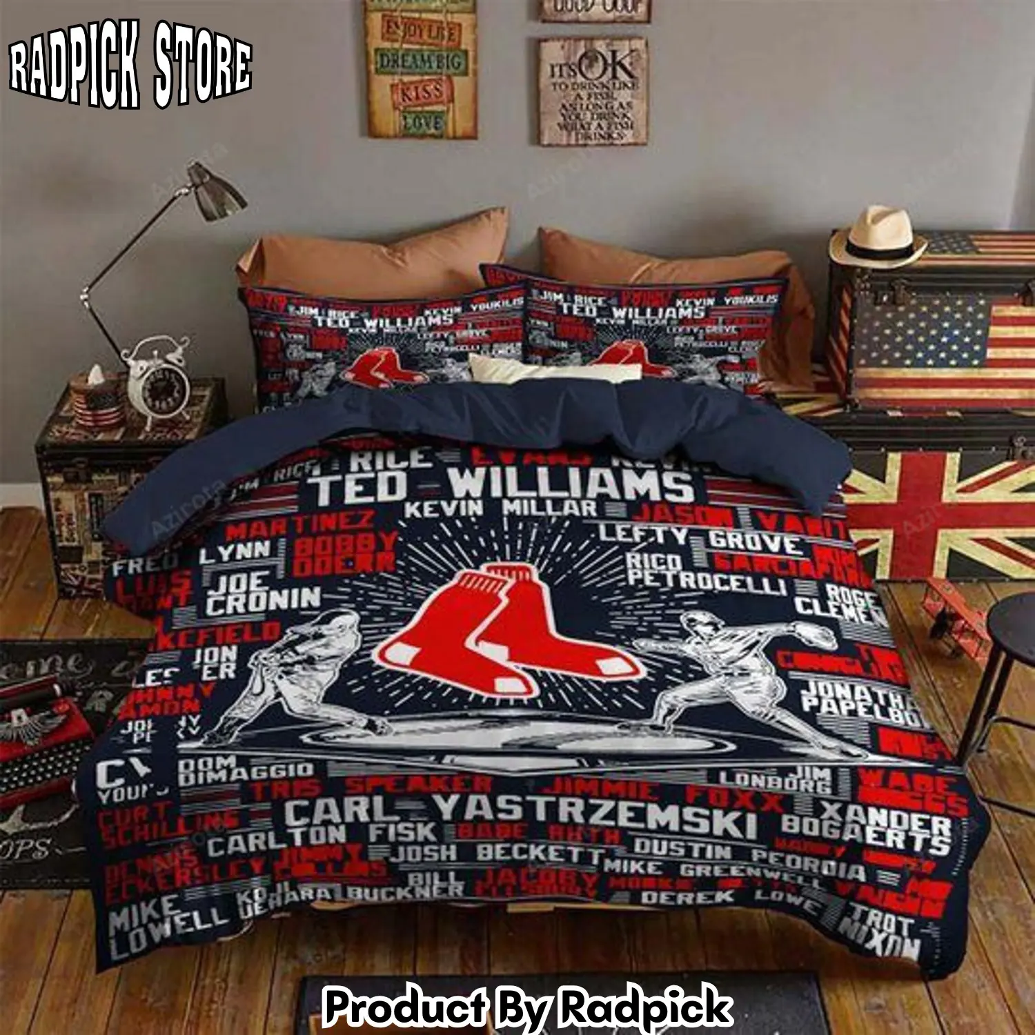Radpick v6 boston red sox bedding set duvet cover pillow rp327561